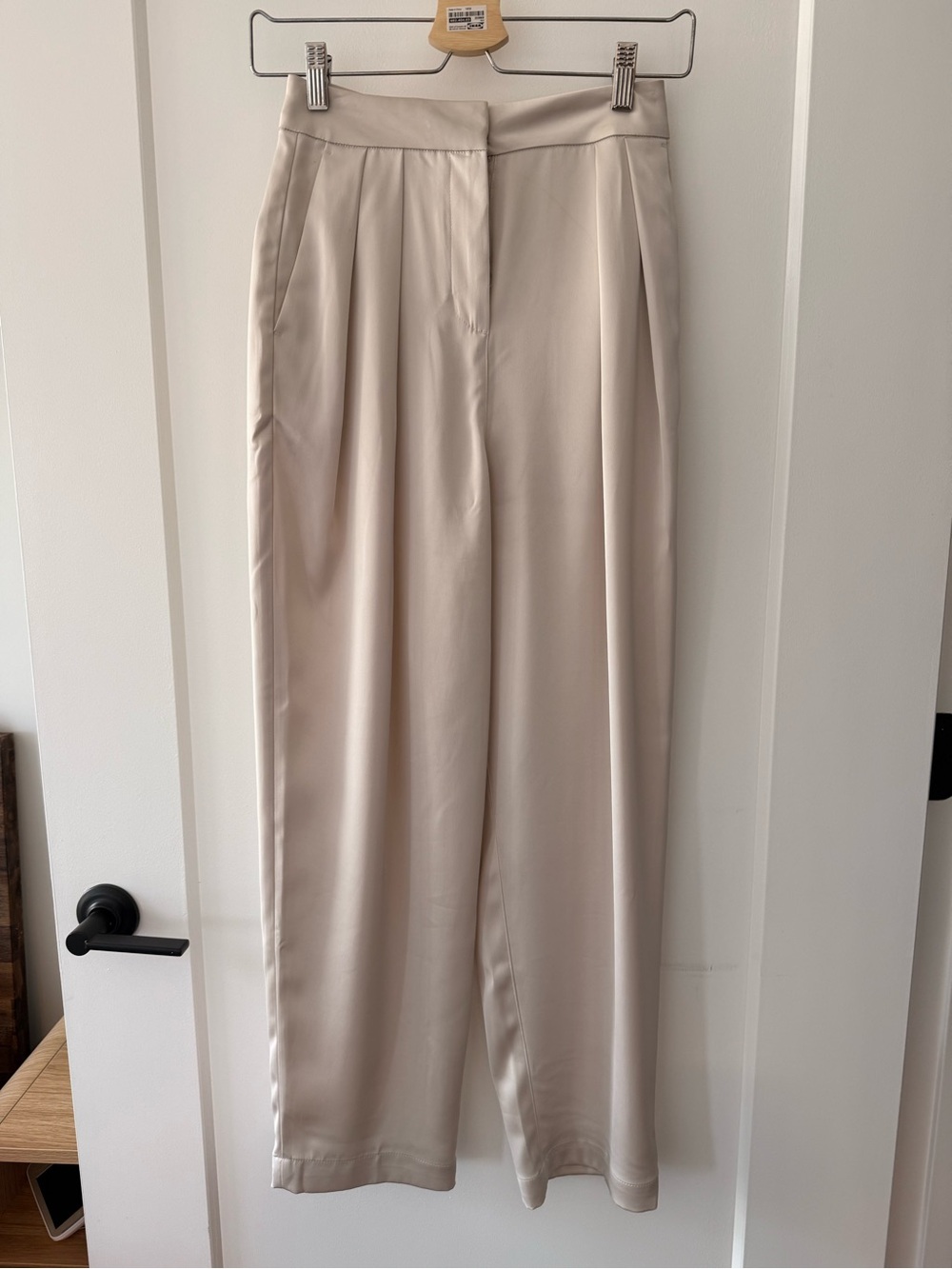 H&M Cream Satin High Waist Trousers 0 XS